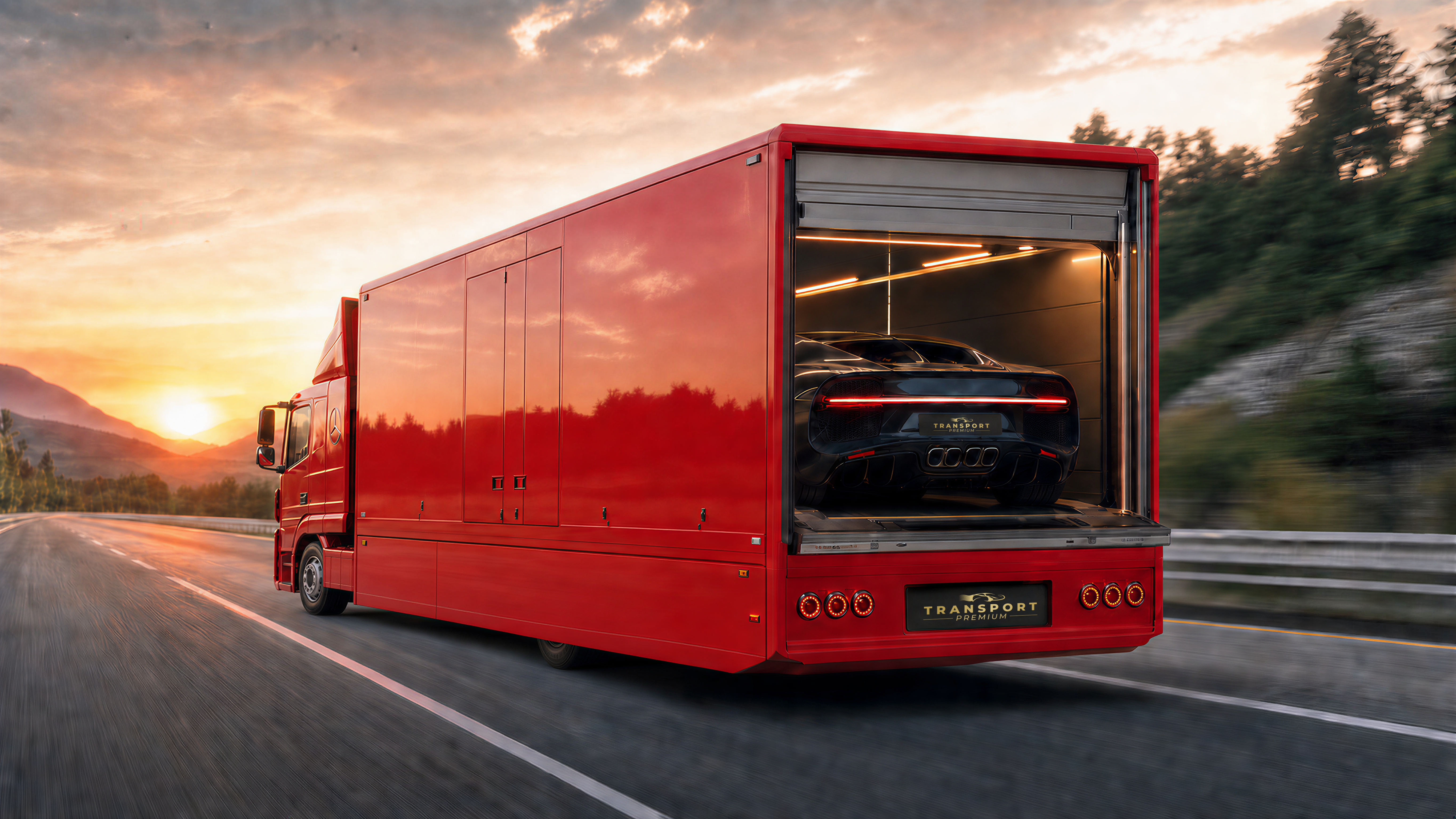 Camião de transporte premium em movimento